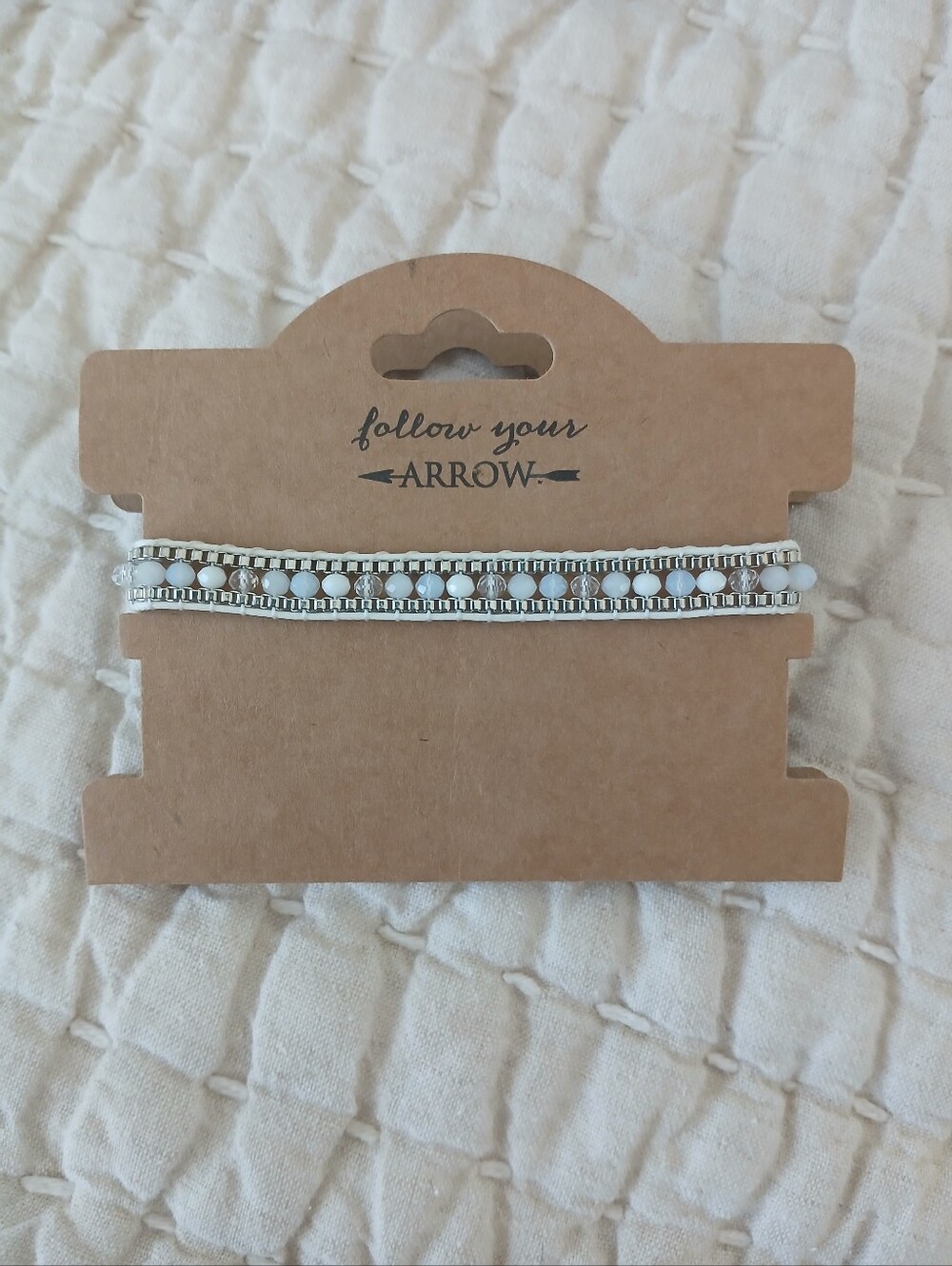 Beaded White and Silver Wrap Bracelet